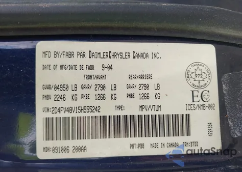 2005 Dodge Magnum из США, поврежденный, VIN 2D4FV48V15H555242